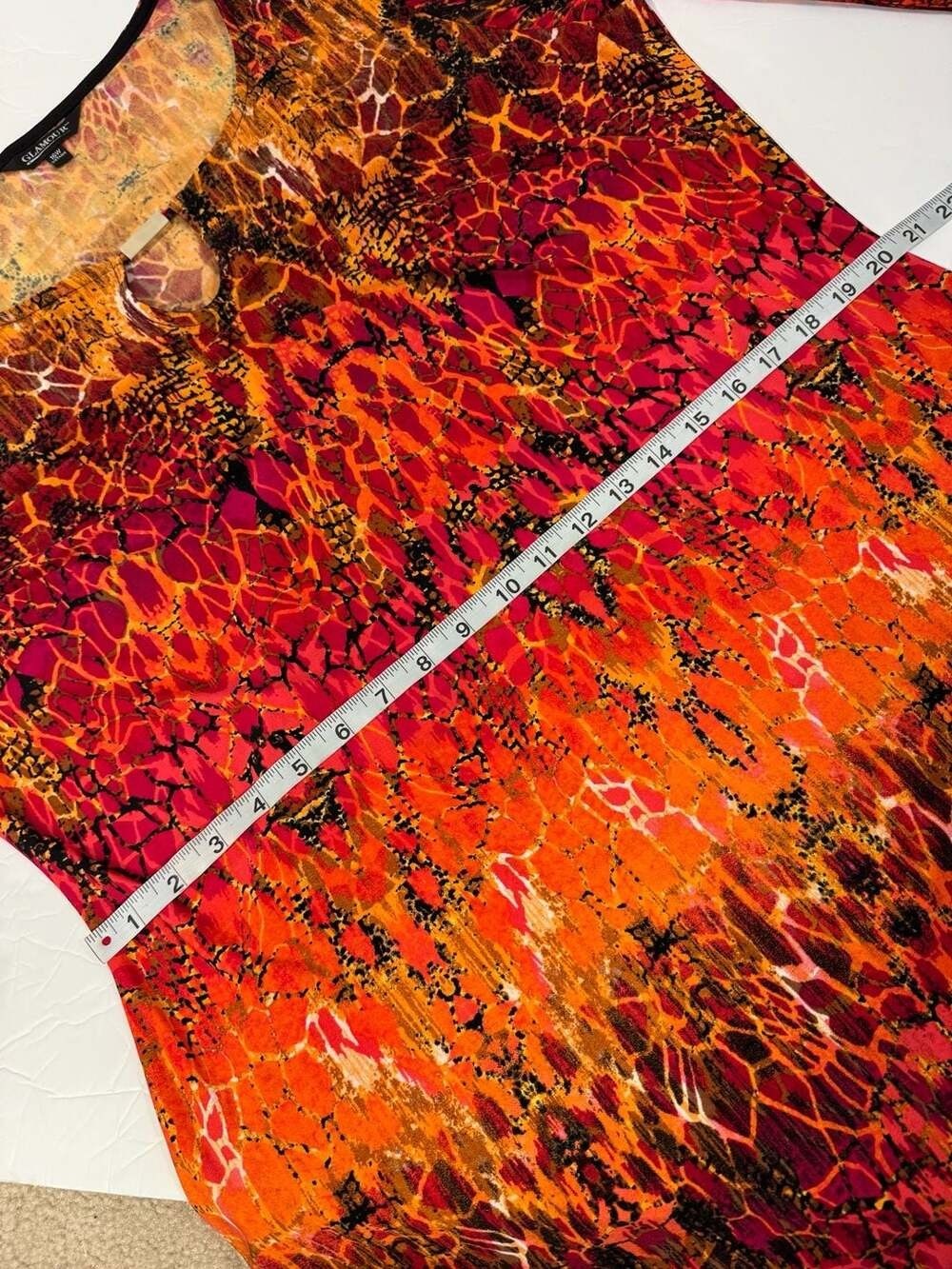 Glamour Women's Long Sleeve Dress in Red and Orange Abstract Animal Print 16W - Picture 6 of 9